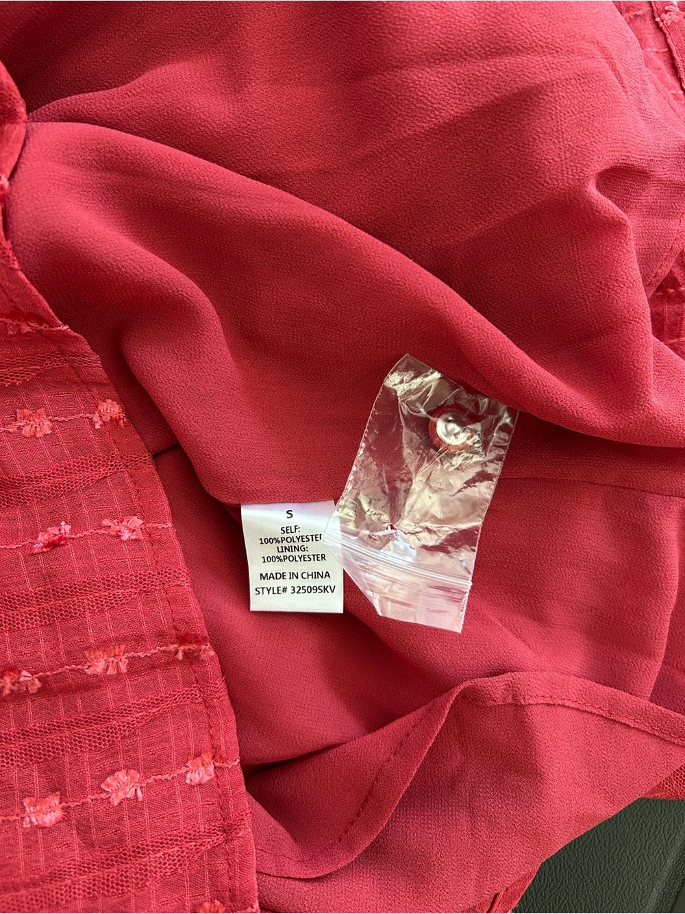 NEW SKYLAR ROSE Size S Cardinals Red Long Sleeve Button Down Short Dress BELTED - Picture 8 of 10